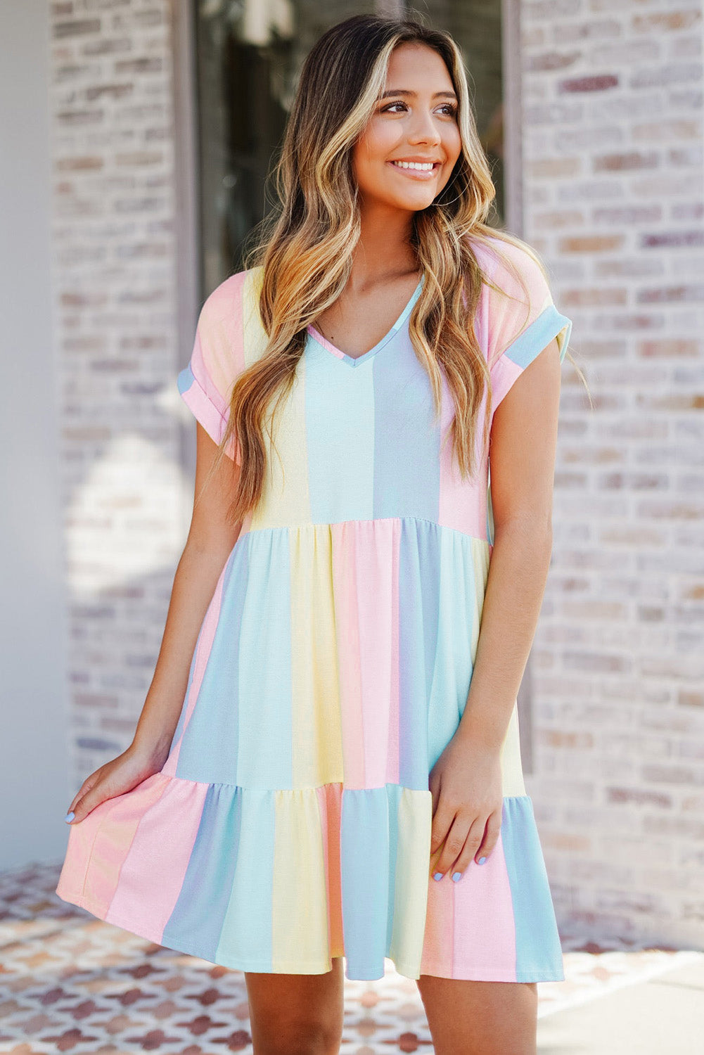 Multicolor Stripe Tiered Mini Dress