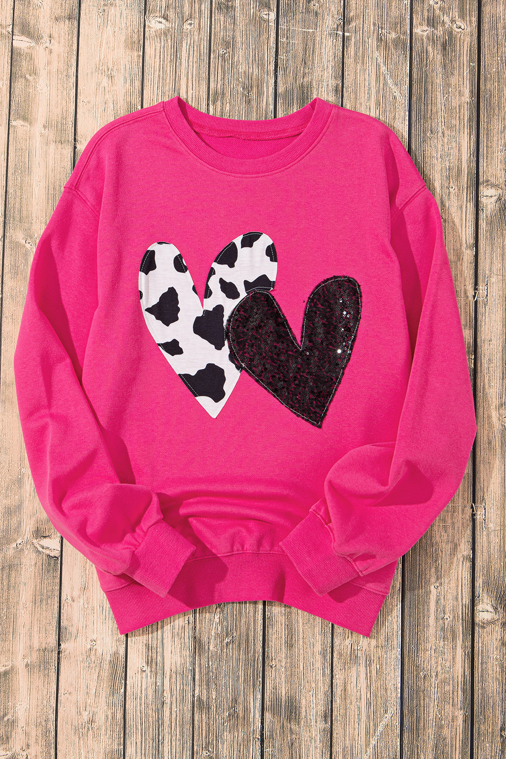 Strawberry Pink Double Heart Patch Graphic Sweatshirt