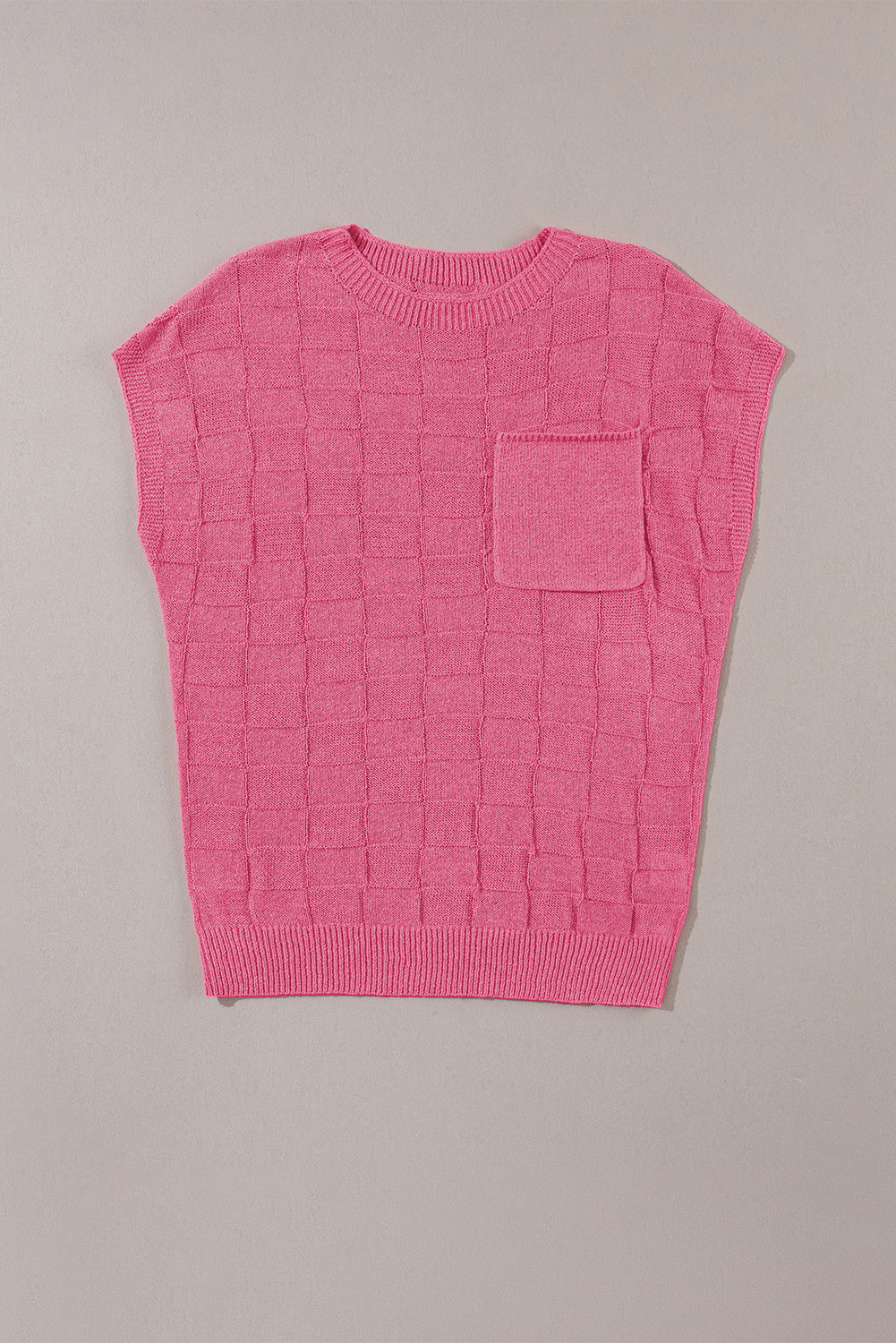 Bright Pink Lattice Knit Short Sleeve Sweater