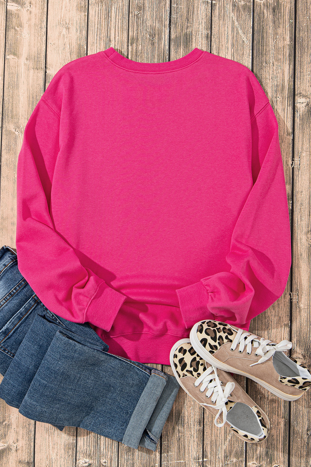 Strawberry Pink Double Heart Patch Graphic Sweatshirt