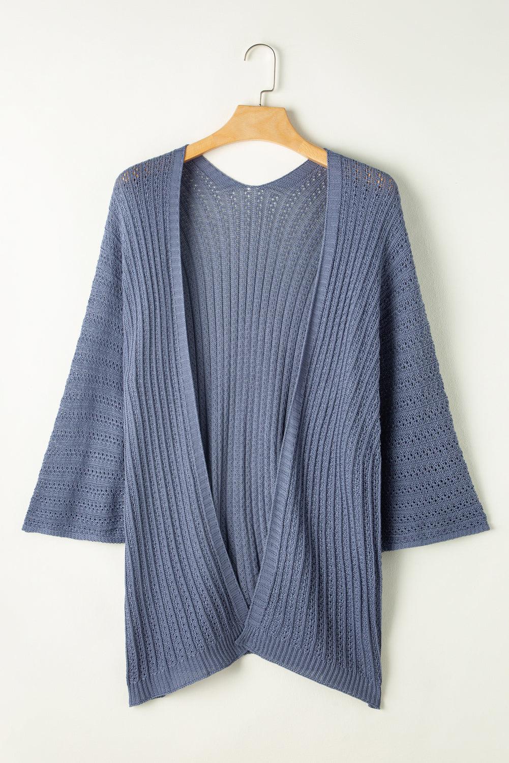 Sky Blue Hollow-out Knit Kimono Lightweight Cardigan