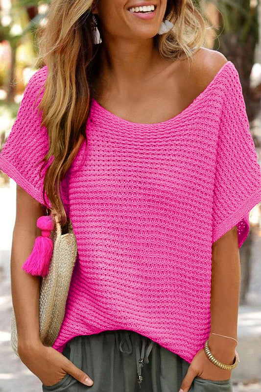 Gretchen Pink Knit Short Dolman Sleeve Sweater