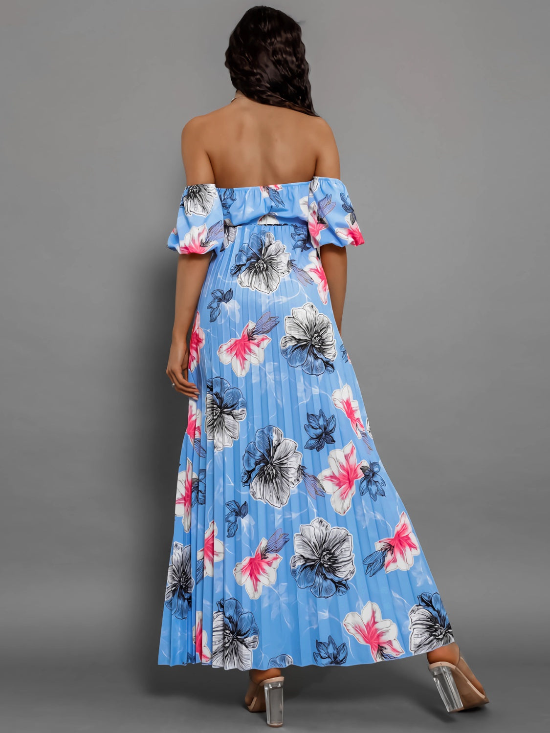 Pleated Floral Off-Shoulder Dress
