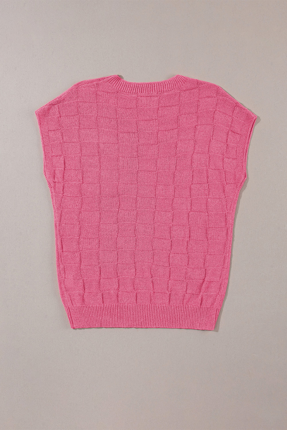 Bright Pink Lattice Knit Short Sleeve Sweater