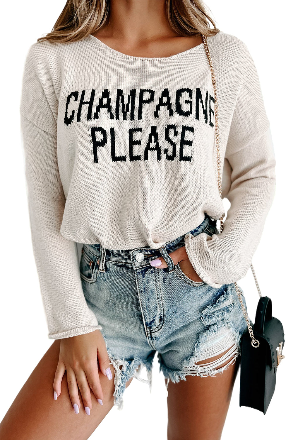 Champagne Please Graphic Sweater, Snow White