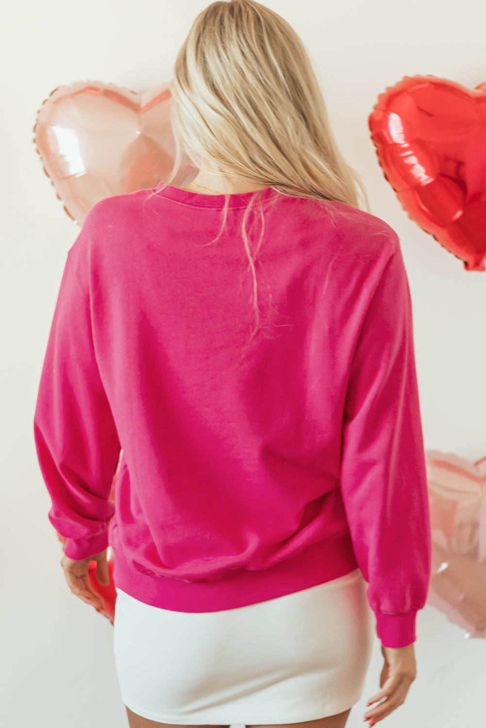 Strawberry Pink Double Heart Patch Graphic Sweatshirt