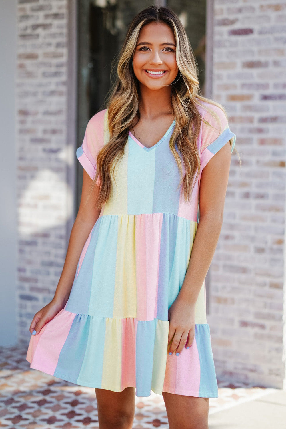 Multicolor Stripe Tiered Mini Dress