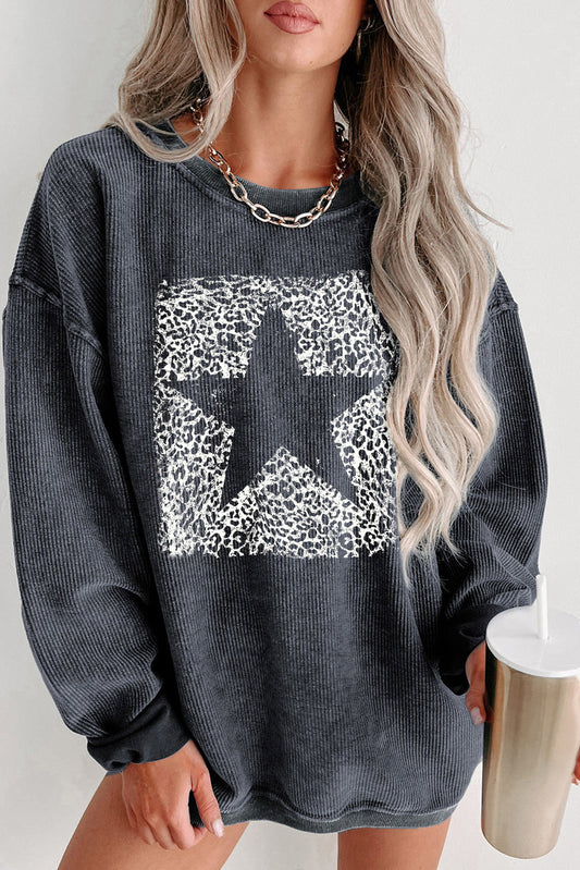 Leopard Star Corded Sweatshirt