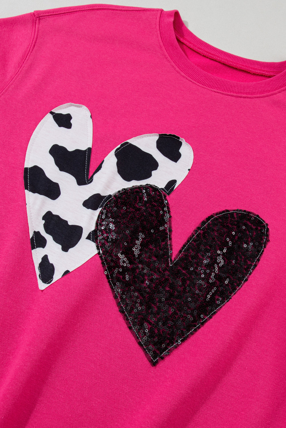 Strawberry Pink Double Heart Patch Graphic Sweatshirt