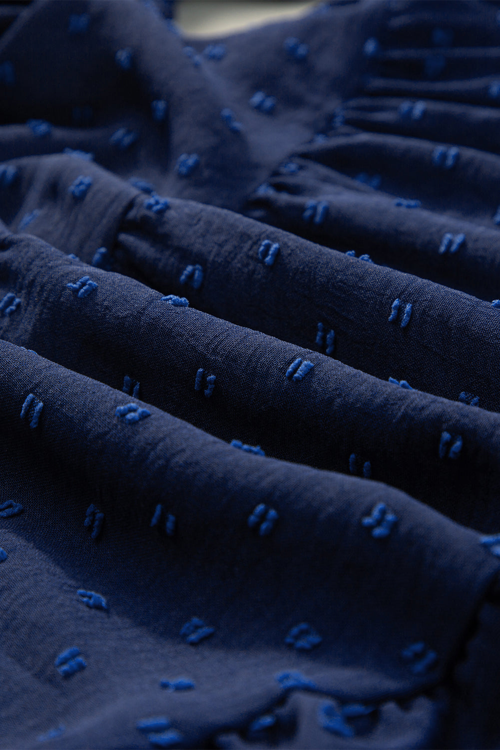Navy Blue Swiss Dot Jacquard Puff Sleeve Dress