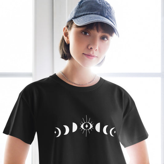 Moon Phases (wht logo) Crop Top