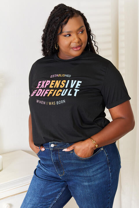 Expensive & Difficult Slogan Cuffed T-Shirt