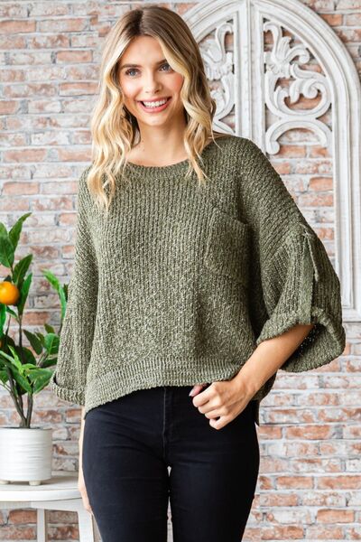 Olive Round Neck Cropped Sweater