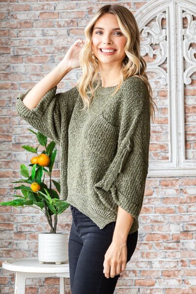 Olive Round Neck Cropped Sweater