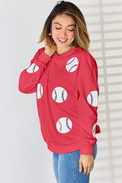Sequin Baseball  Drop Shoulder Sweatshirt