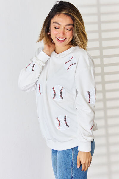 Sequin Baseball  Drop Shoulder Sweatshirt