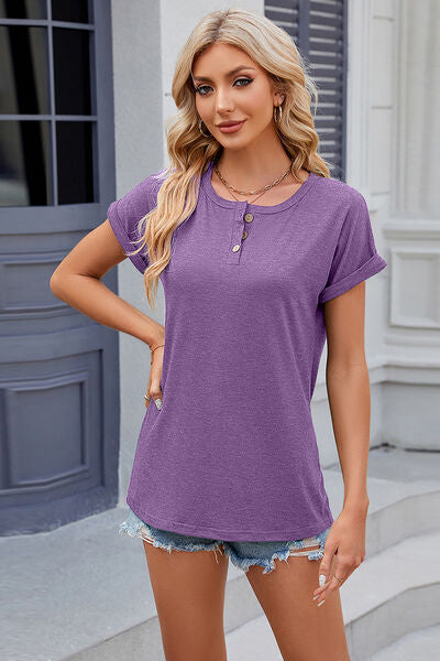 Rolled Sleeve Buttoned T-Shirt